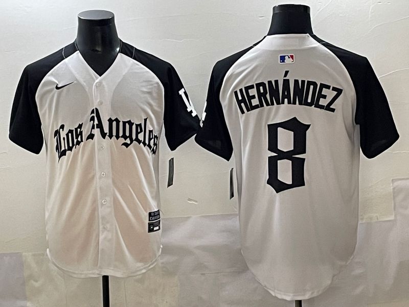 Men 2025 Los Angeles Dodgers #8 Hernandez White black Five generations Joint Name Nike MLB Jersey style 526